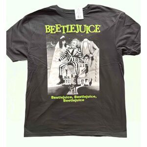 Beetlejuice Vintage Strange and Unusual B&W Movie poster T-Shirt. Size Large